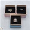 Image 1 : BOX WITH THREE .925 SILVER RINGS - ALL SIZE 6