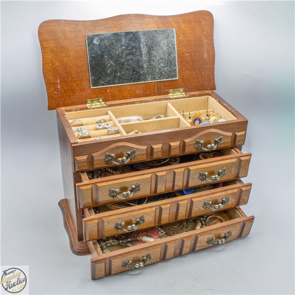 BROWN WOOD 3-DRAWER AND TOP OPENING