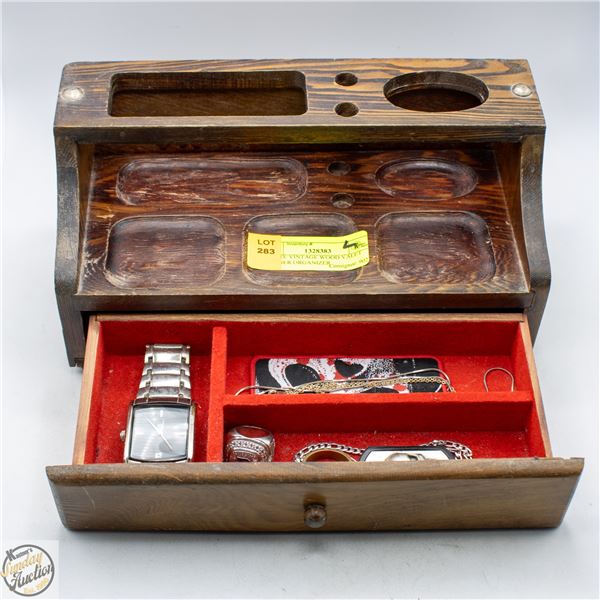 ESTATE VINTAGE WOOD VALET DRESSER ORGANIZER