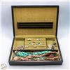 Image 1 : JEWELLERY BOX WITH PENDANTS, EARRINGS, RINGS,