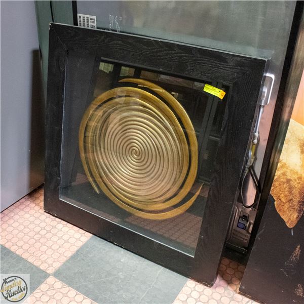 LARGE GLASS ENCASED SPIRAL TUSK LIKE WALL ART