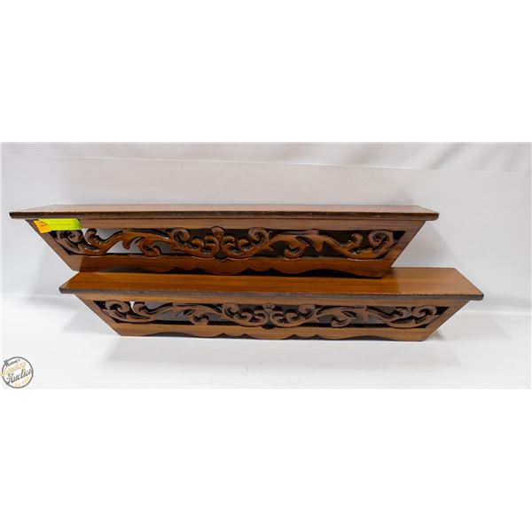 PAIR OF VINTAGE WOOD WALL SHELVES 25" LONG