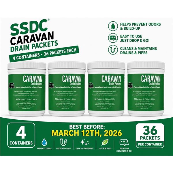 CASE WITH 4 CONTAINERS OF CARAVAN DRAIN PACKETS