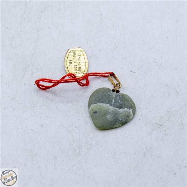 ESTATE GENUINE HAND CARVED JADE HEART PENDANT