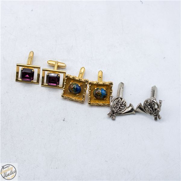 3 SETS OF MID CENTURY CUFFLINKS
