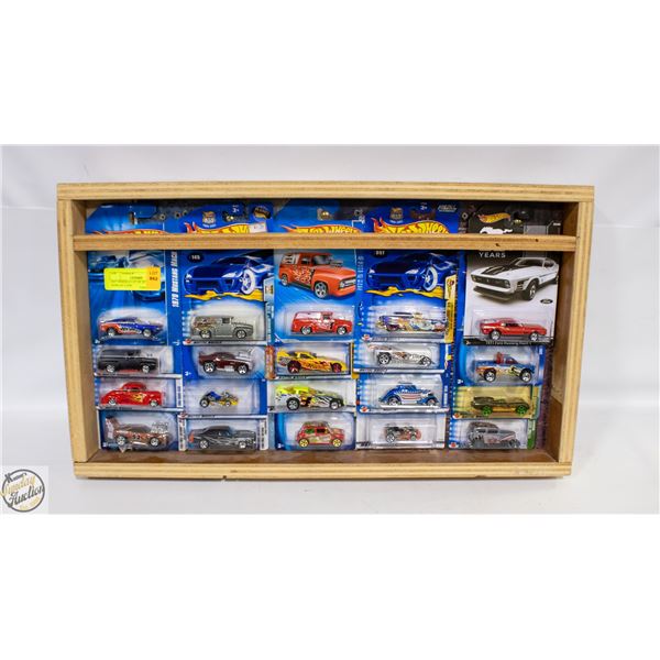 HOT WHEELS LOT OF 20 WITH DISPLAY CASE