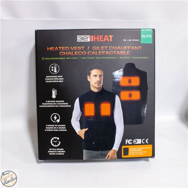 NEW 32 HEAT RECHARGEABLE HEATED VEST, SIZE XL