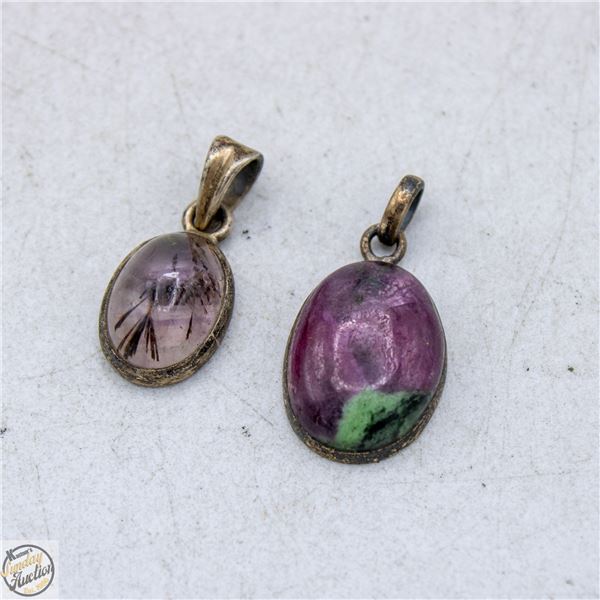 ESTATE 925 SILVER GENUINE GEMSTONE PENDANTS (2)