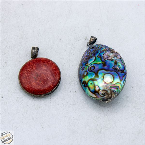 ESTATE 925 SILVER GENUINE PENDANTS (2) ABALONE &