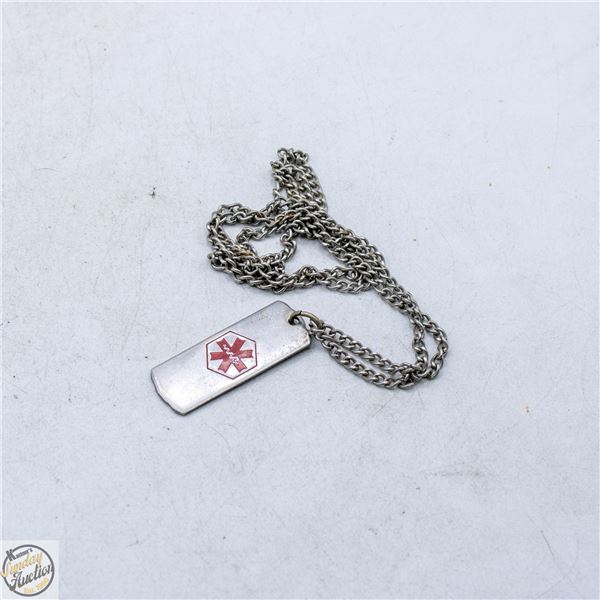 VINTAGE DIABETIC MEDICAL ALERT PENDANT CHAIN 25"