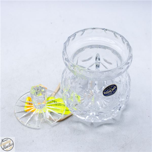 VINTAGE BOHEMIA CRYSTAL JAR WITH LID 3.5" TALL