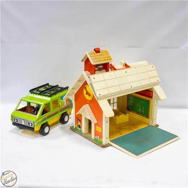 VINTAGE FISHER PRICE TOYS SCHOOL VAN & FIGURE