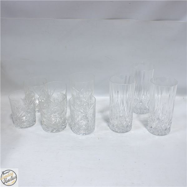 LOT OF 9 VINTAGE CRYSTAL DRINKING GLASSES