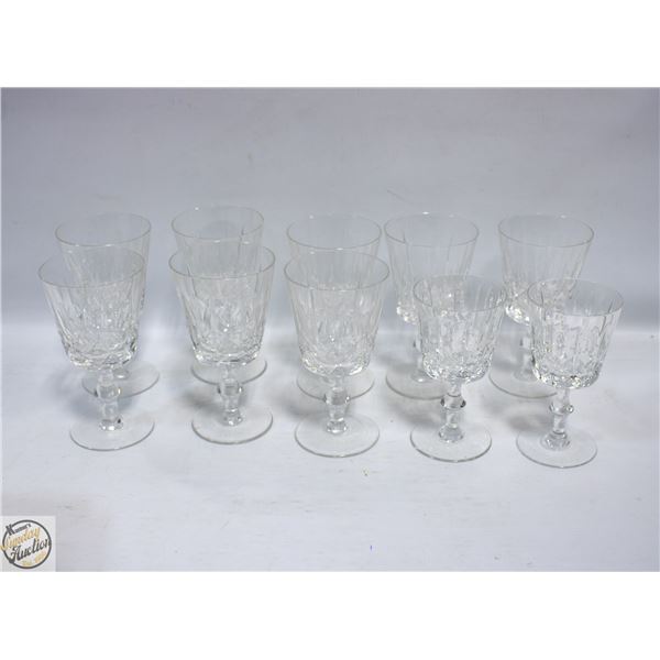 LOT OF 10 VINTAGE CRYSTAL WINE GLASSES