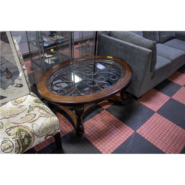 SOLID DARK WOOD DECORATIVE OVAL COFFEE