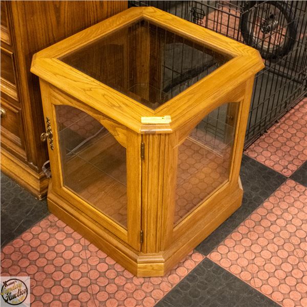 GLASS TOP GLASS DOOR SIDE TABLE 20" X 20" X 22"