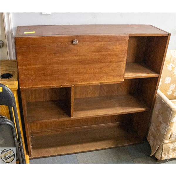 DARK WOOD CABINET WITH FOLD DOWN STORAGE
