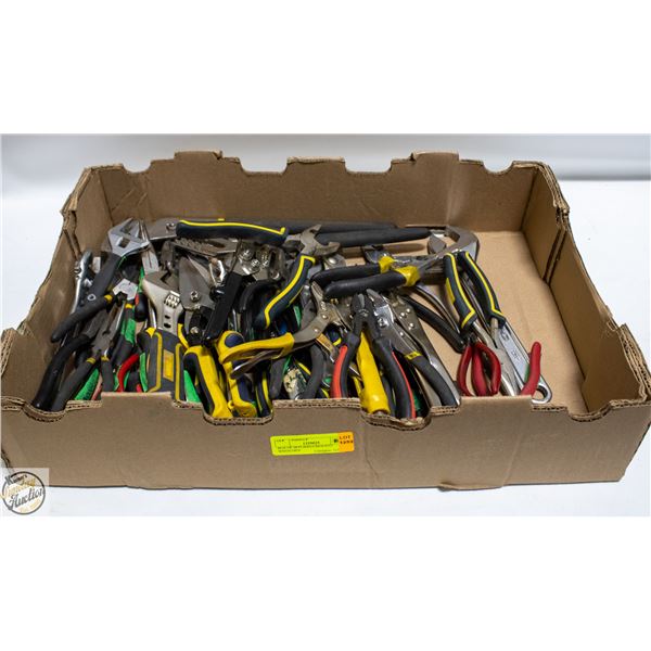 BOX OF 38 PLIERS/CRESCENT WRENCHES