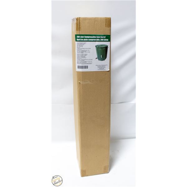 BOX OF NEW 200 LITRE CPMPRESSIBLE RAIN BARREL