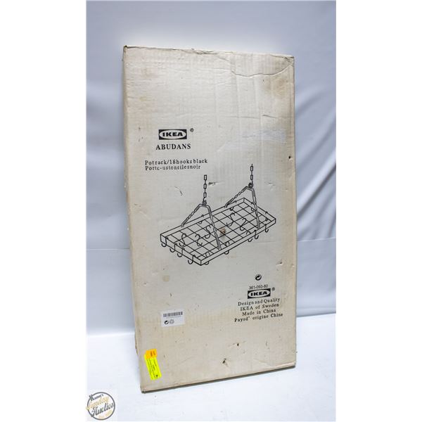 BOX OF NEW IKEA ABUDANS POT RACK/18 HOOKS BLACK