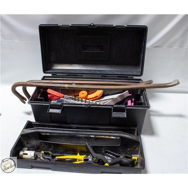 TOOL BOX W/MISC TOOLS, 2 CROW BARS
