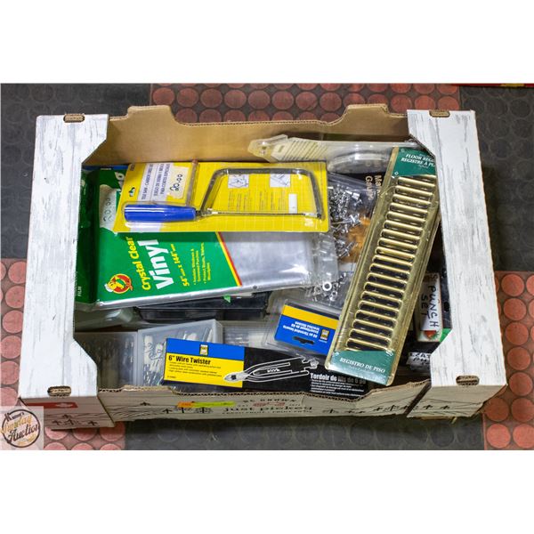 BOX OF NEW VINYL SHEETING, TILE SAW CARBIDE