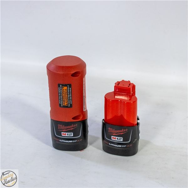 PAIR OF MILWAUKEE 3.0AH M12 BATTERYS SOLD WITH