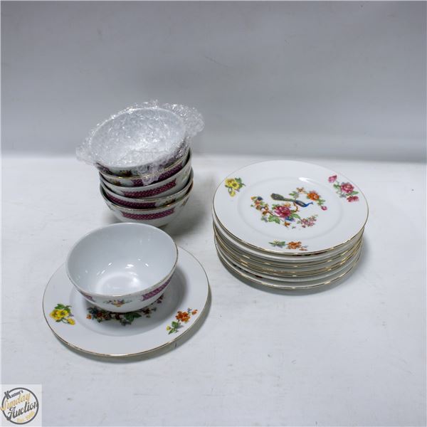 LOT OF VINTAGE WONTO SOUP BOWLS AND PEACOCK