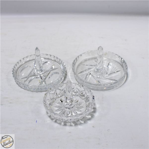 LOT OF 3 VINTAGE CRYSTAL RING HOLDERS