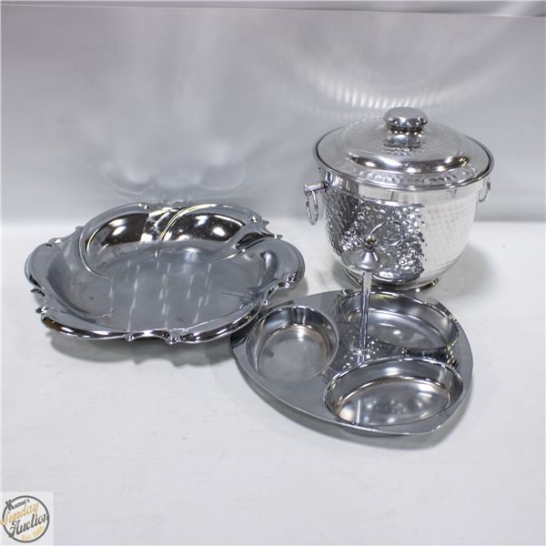 LOT OF SILVER TONE SERVING DISHES