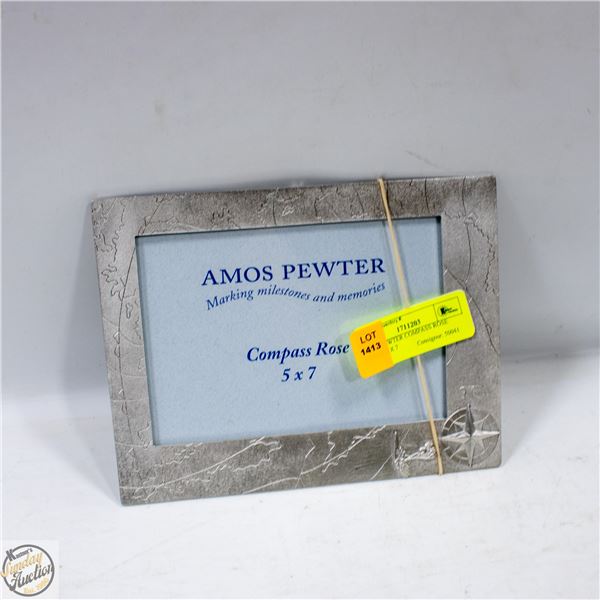 AMOS PEWTER COMPASS ROSE FRAME 5 X 7