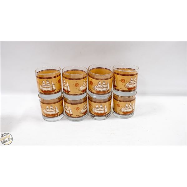 8 VINTAGE OLD FASHIONED NAUTICAL BARQUE GLASSES