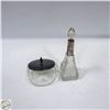 Image 1 : VINTAGE CRYSTAL PERFUME BOTTLE AND POWDER DISH