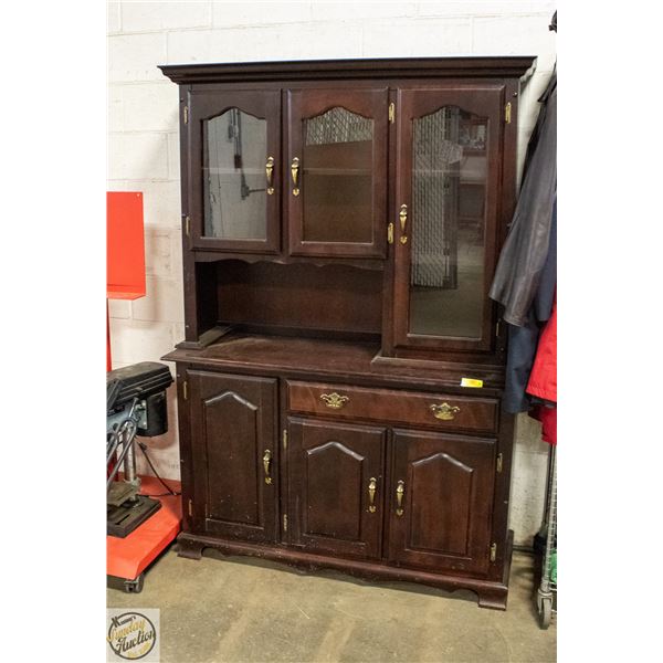 WOOD BUFFET AND HUTCH H-74" W-18" L-52.5"