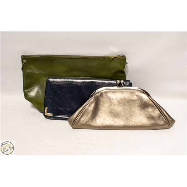 3 VINTAGE LADIES LEATHER CLUTCH
