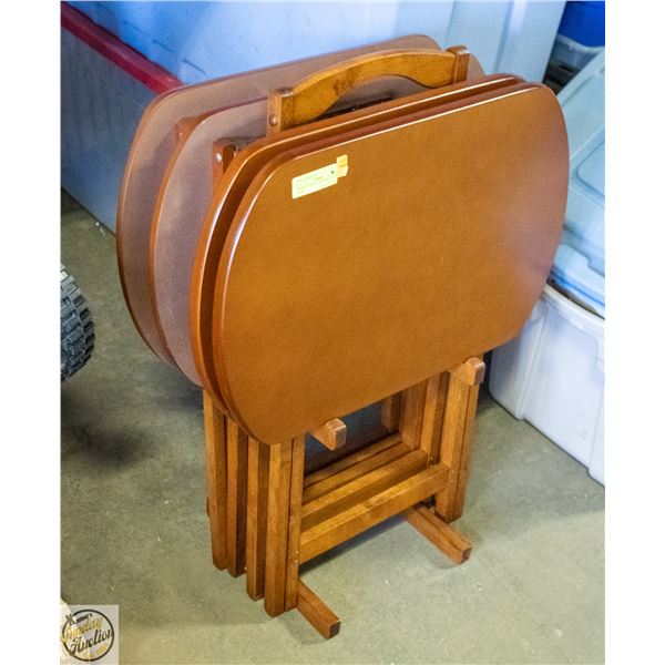 WOOD TV TRAY STAND WITH 4 TV TRAYS