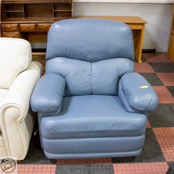 BLUE LEATHER RECLINER LIVING ROOM CHAIR