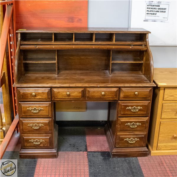 ESTATE VINTAGE ROLL TOP DESK SOLID WOOD