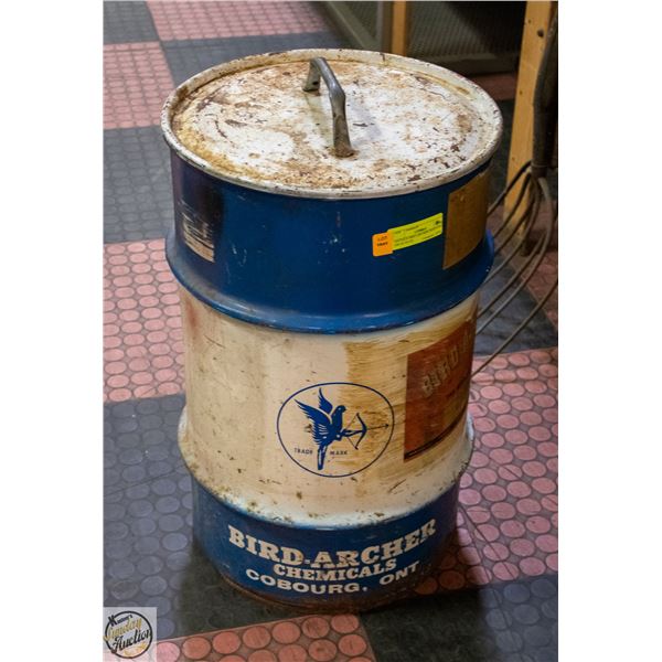 ANTIQUE BIRD ARCHER INDUSTRIAL DRUM W/LID