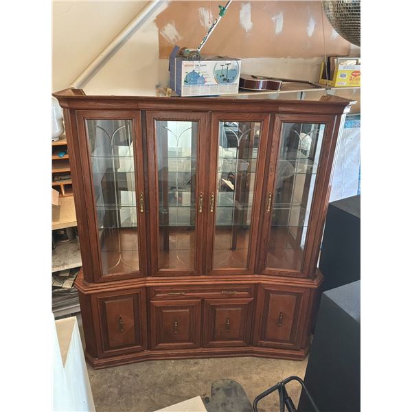 Wood and Glass China Cabinet With Display Shelves and Storage, 70 x 77.5 x 20.5 Inches