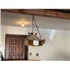 Image 1 : Tiffany Style Hanging Lamp with Stained Glass Shade in Amber and Cream Tones