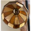 Image 2 : Tiffany Style Hanging Lamp with Stained Glass Shade in Amber and Cream Tones
