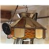 Image 5 : Tiffany Style Hanging Lamp with Stained Glass Shade in Amber and Cream Tones