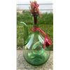 Image 6 : 2 Crystal Vases, Green Glass Jug, Metal Basket, and Plate