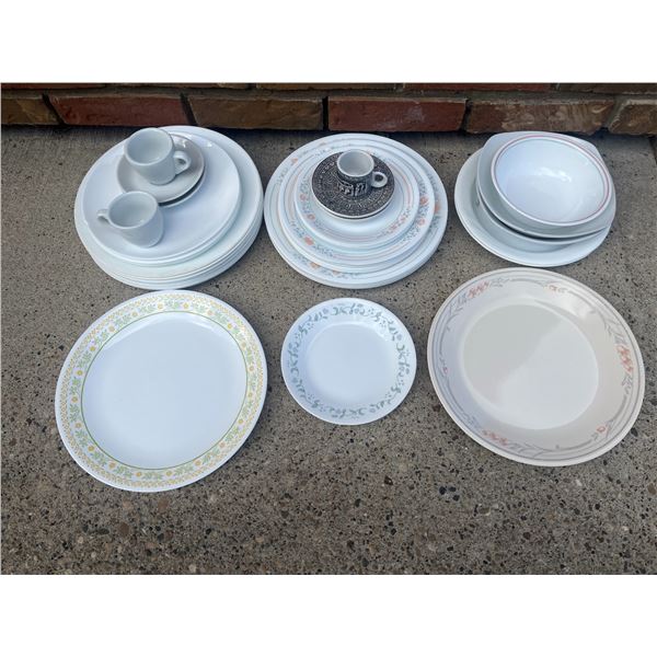 Dining Set Lot With Plates, Cups, Saucers, Bowls, Decorative Pieces