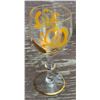 Image 2 : Hand Painted Glass Decanter With Stopper and 5 Matching Cordial Glasses Gold Floral