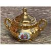 Image 3 : Gold Gilt Japanese Porcelain Tea Set: Teapot, Sugar Bowl, Creamer, Courting Scene