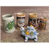 Image 1 : Four Swiss and German Beer Steins and Decorative Turtle Trinket Box