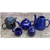 Image 1 : Blue and Black Ceramic Teapot and Creamer Set, 5 Pieces