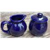 Image 3 : Blue and Black Ceramic Teapot and Creamer Set, 5 Pieces